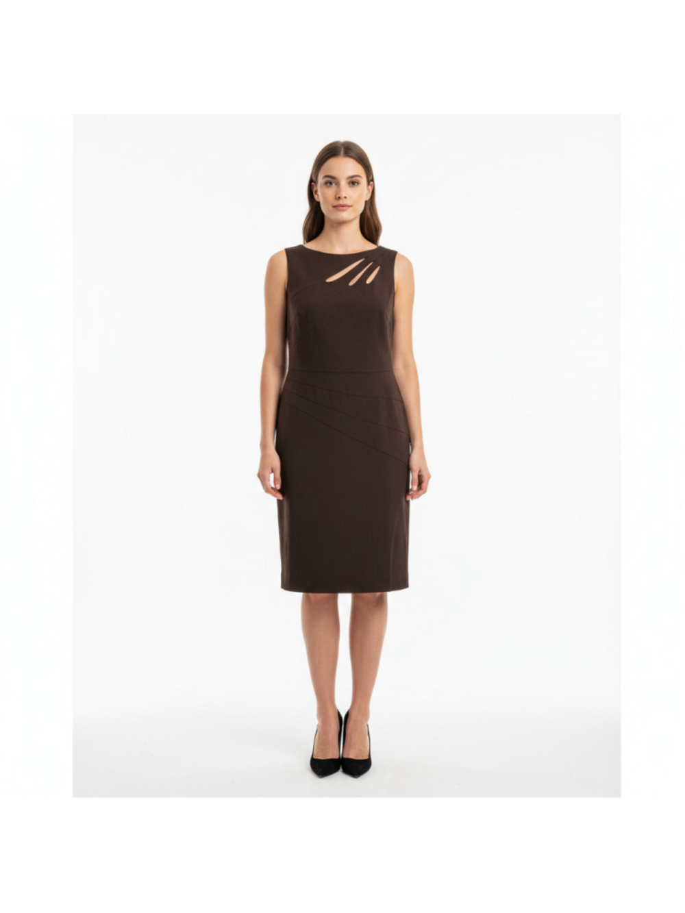 NWT Anne Klein Brown Cutout Sheath Dress Pink Lining Sleeveless Size 12